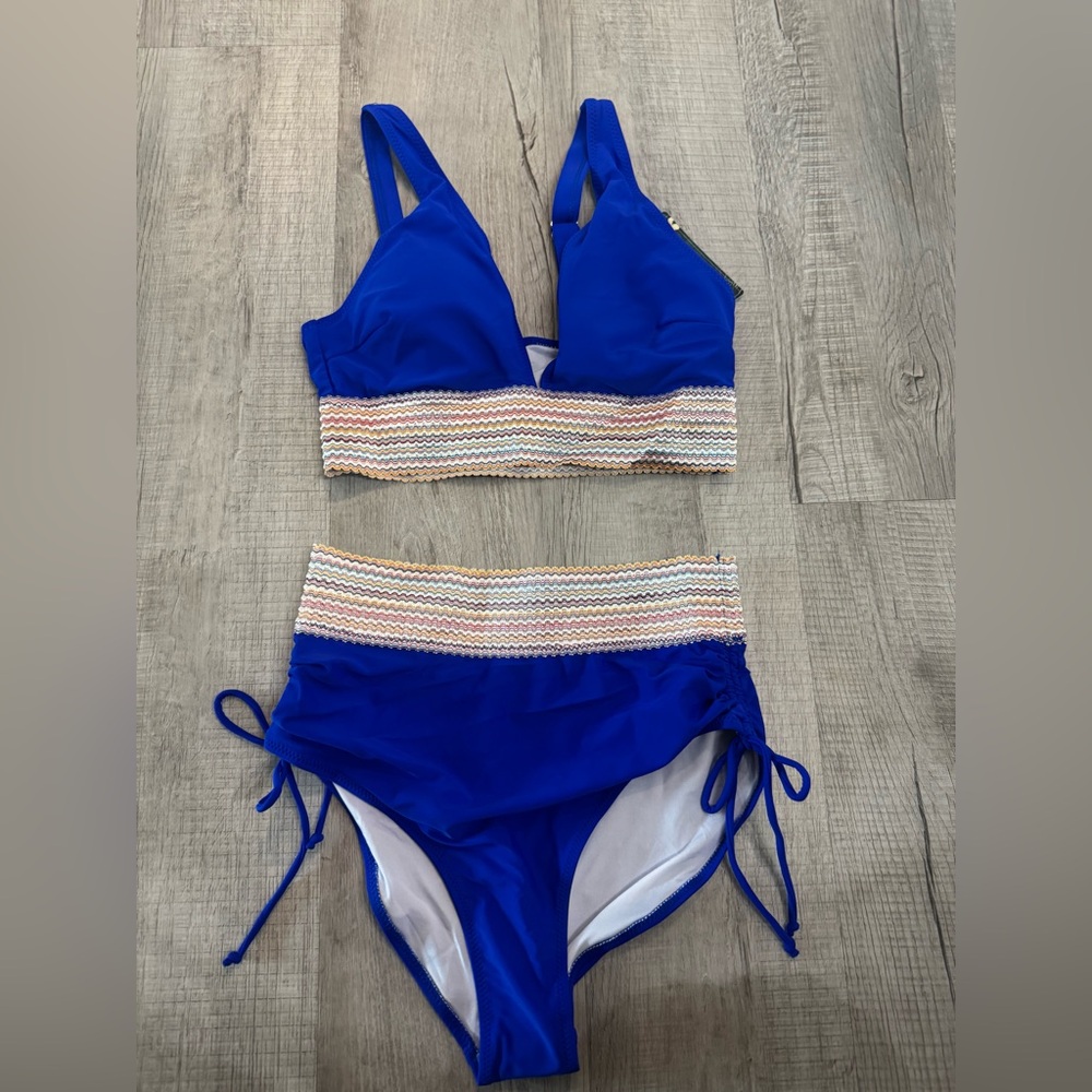 Blue and Multicolor Women's Bikini Set